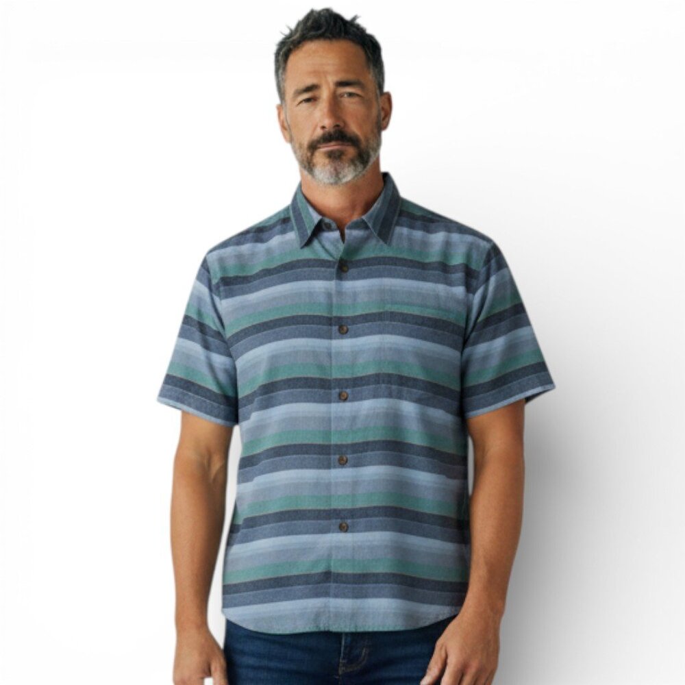 Tommy Bahama Silk Button Up S/S Shirt Men's Size 2XL Blue Green Stripe